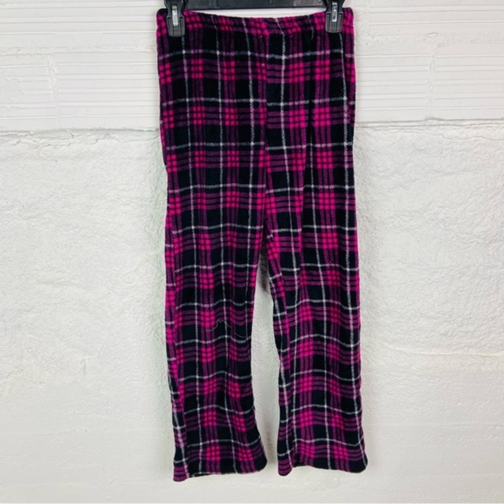 PILLOW TALK Pink & Black Plaid Pajama Set Cozy Sleepwear pants size medium